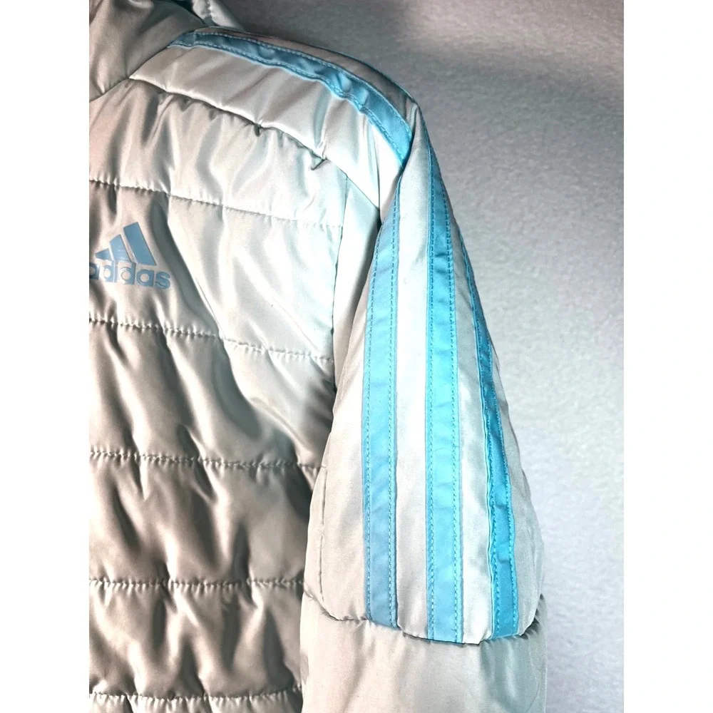 Adidas Light Blue Ski Jacket Fleece Lined Waterproof Hooded Winter Coat GIRL 7/8